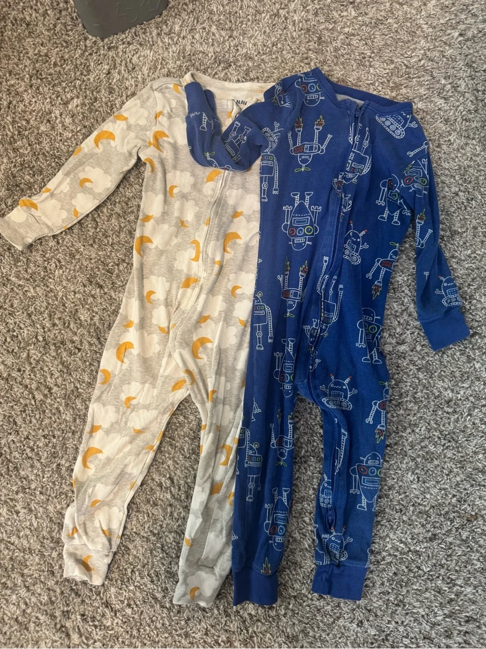 Old Navy Kids 2-Pack Footie Sleepers - Gray with Yellow Moon & Navy Robot